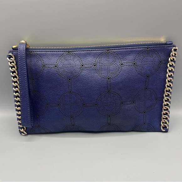 Henri Bendel Leather Gold-Tone Chain Signature Clutch - Picture 1 of 9